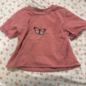 Brandy Melville Top | Pink Top with Butterfly
